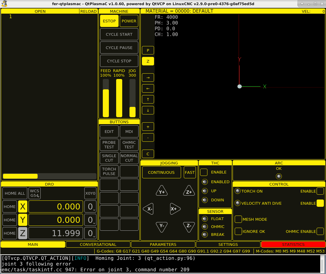 QTPlasmaC Z axis "following error" (but it works in AXIS) - LinuxCNC